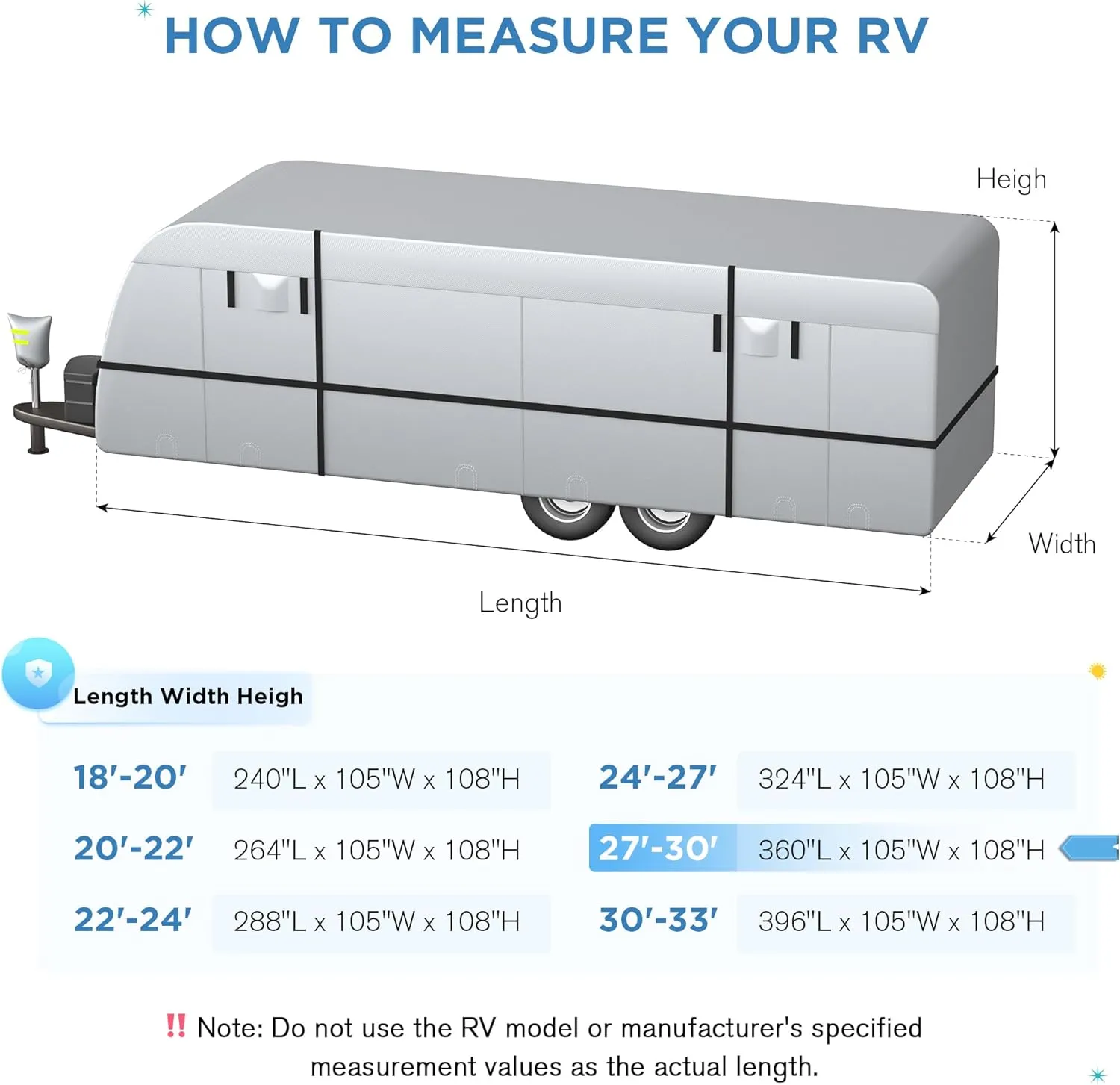 YOLENY 27'-30' Travel Trailer RV Cover, 300D Windproof Rip-Resistant Anti-UV Camper Cover with Jack Cover Storage Bag Repair Patches and Tire Covers