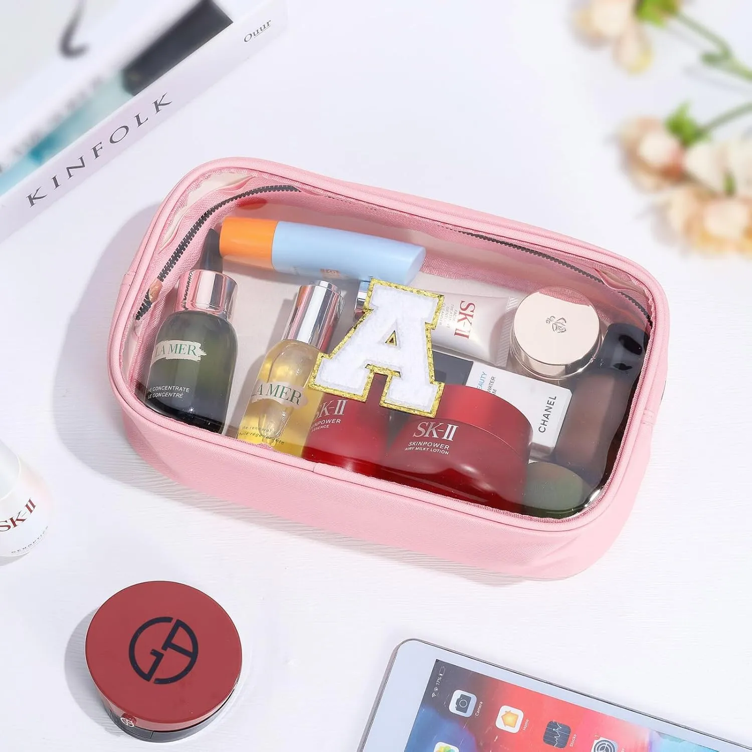 YOOLIFE Graduation Teacher Gifts Travel Toiletry Bag, Clear Makeup Bag Preppy Cosmetic Bags Organizer Travel Essentials Pink Gifts for Girls Teen Girlfriend Kids Birthday Gift Preppy Stuff M