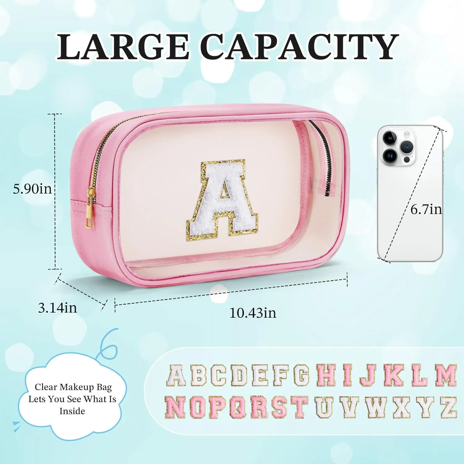 YOOLIFE Graduation Teacher Gifts Travel Toiletry Bag, Clear Makeup Bag Preppy Cosmetic Bags Organizer Travel Essentials Pink Gifts for Girls Teen Girlfriend Kids Birthday Gift Preppy Stuff M