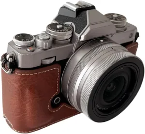 Z fc Camera Protective Case, PU Leather Half Camera Case Bag Retro Style Portable Camera Case Holder Carry Bag Bottom Opening Design with Shoulder Strap Replacement (Coffee)