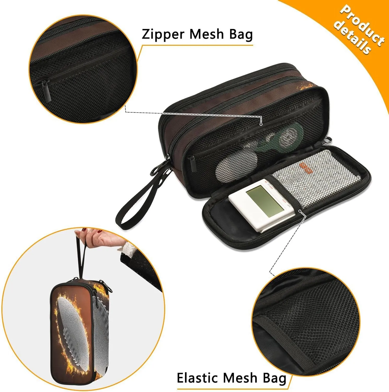ZAZYXTJ American Football Large Capacity Pencil Case 3 Compartment Pen Pouch Storage Canvas Makeup Bag for School Office Teen Girl Boy Men Women