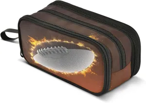 ZAZYXTJ American Football Large Capacity Pencil Case 3 Compartment Pen Pouch Storage Canvas Makeup Bag for School Office Teen Girl Boy Men Women