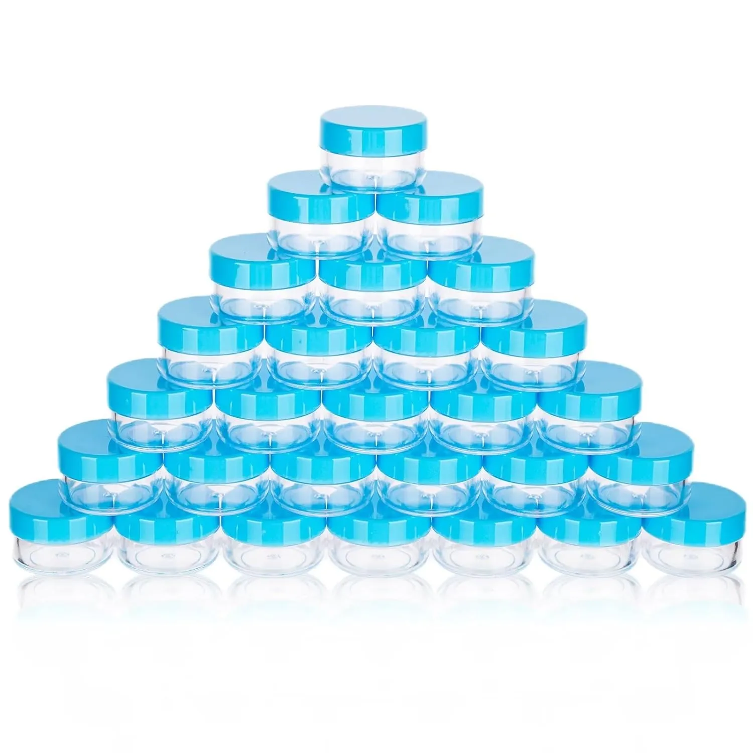 ZEJIA 5 Gram Sample Containers with Lids, Mini Makeup Containers, Empty Plastic Travel Cosmetic Containers with Labels(100 Count, Blue Lid)