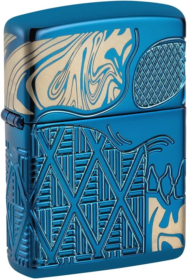 Zippo Armor High Polish Blue Skull Design Pocket Lighter