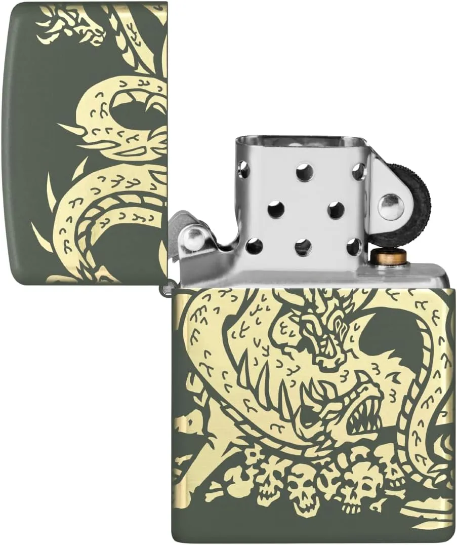 Zippo Dragon Design Green Matte Pocket Lighter