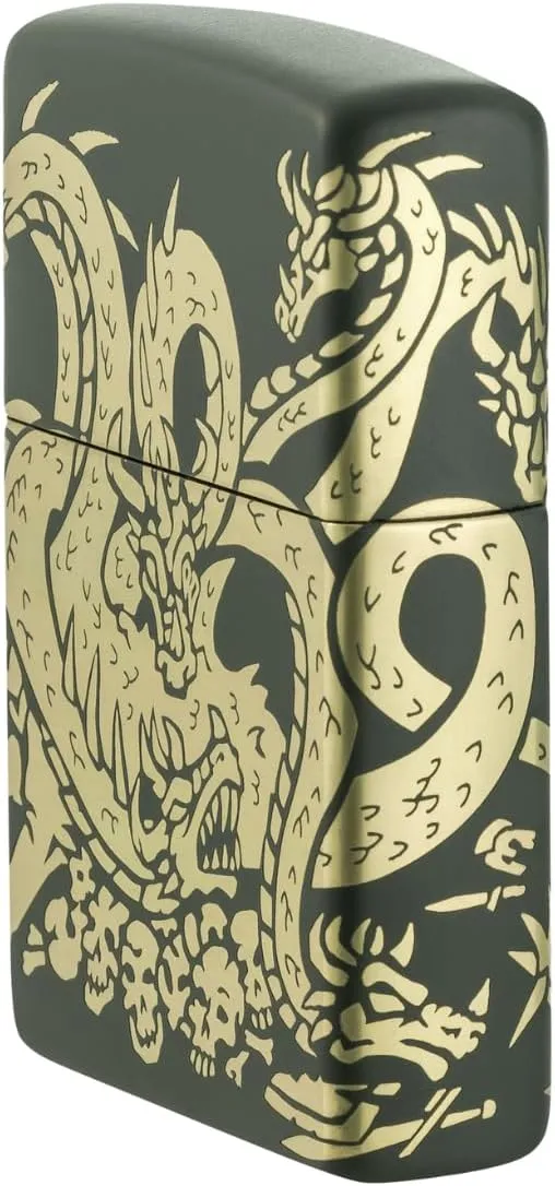 Zippo Dragon Design Green Matte Pocket Lighter
