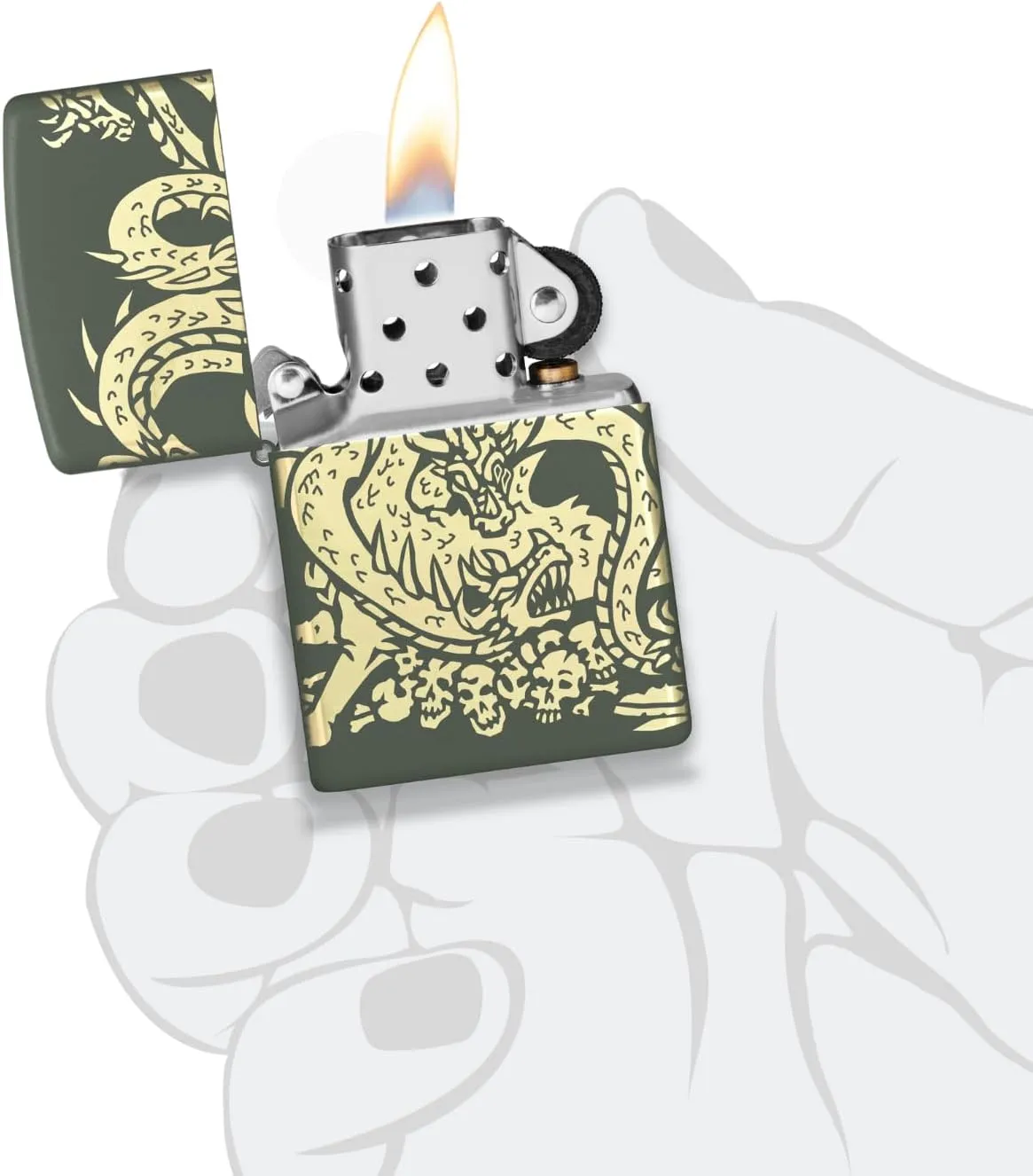 Zippo Dragon Design Green Matte Pocket Lighter