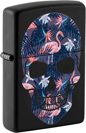 Zippo Flamingo Skull Design Black Matte Pocket Lighter