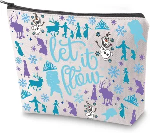 ZJXHPO Freezing Movie Cosmetic Bag Let It Flow Elsa Princess Makeup Bag With Zipper Anna Olaf Toiletry Bag Winter Themed Gift (Let It Flow)