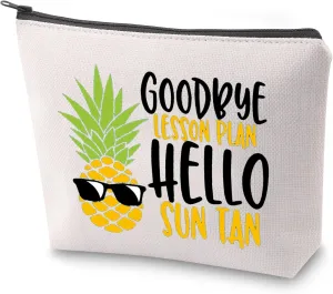ZJXHPO Teacher End Of The Year Gift Goodbye Lesson Plan Hello Sun Makeup Bag With Zipper Summer Break Survival Kit Summer Vacation Gift (Hello Sun)