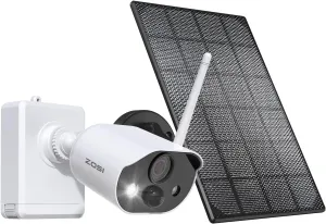 ZOSI C306 Pro 3MP 2K Wireless Solar Security Camera Outdoor - Battery/Solar Powered, Color Night Vision, PIR Motion Detection, 2-Way Audio, Spotlight Alarm, Cloud/SD Storage (No SD Card Included)