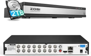 ZOSI H.265  Full 1080P 16 Channel Hybrid 4-in-1 Surveillance CCTV DVR with 2TB HDD for 960H,CVI,TVI,AHD Home Surveillance Cameras,with Remote View,Motion Detection