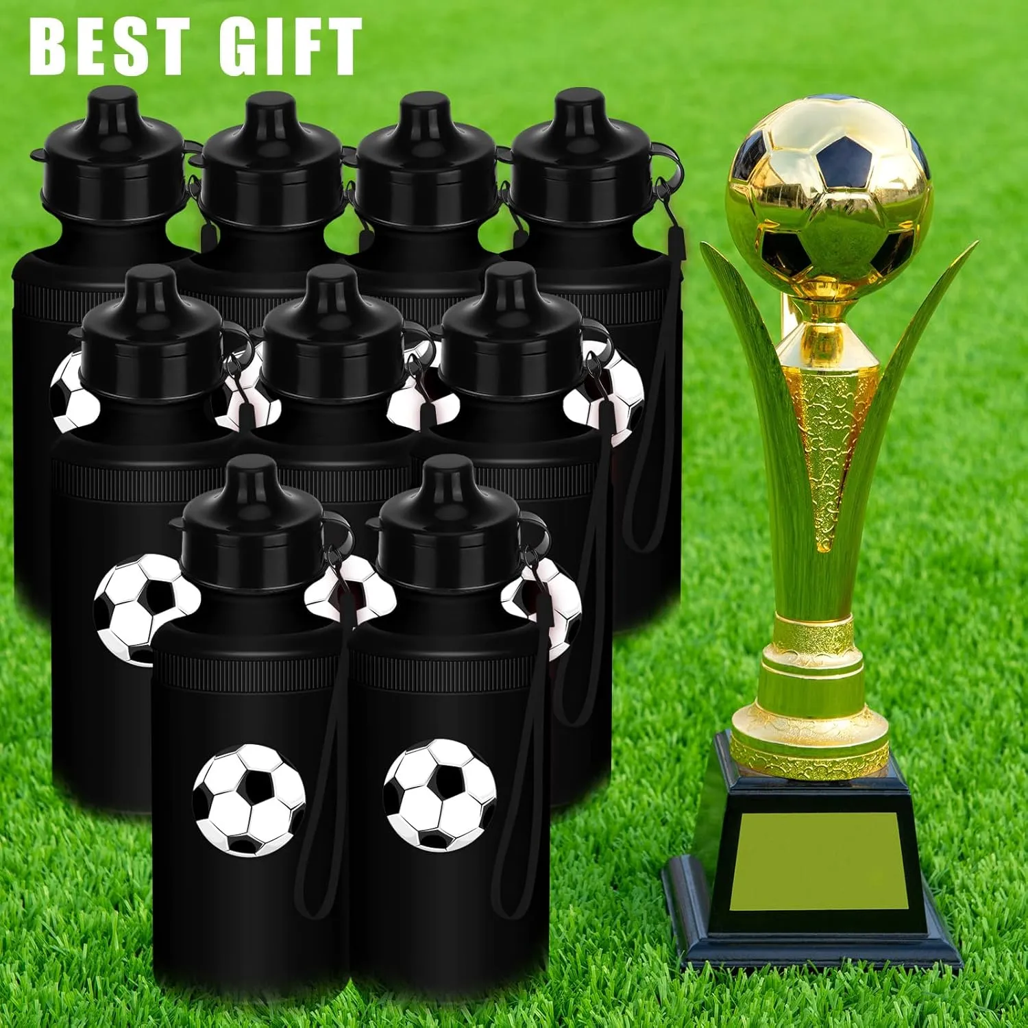 Zubebe 36 Pcs Sport Water Bottles Bulk 21 oz Squeeze Reusable BPA-Free Plastic Water Bottle with Nylon Strap Leak Proof Blank DIY Cup for School Football Team Beach Summer Grad Gift